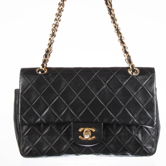 CHANEL Handbags - CHANEL, Vintage Black Lambskin Double Flap Bag